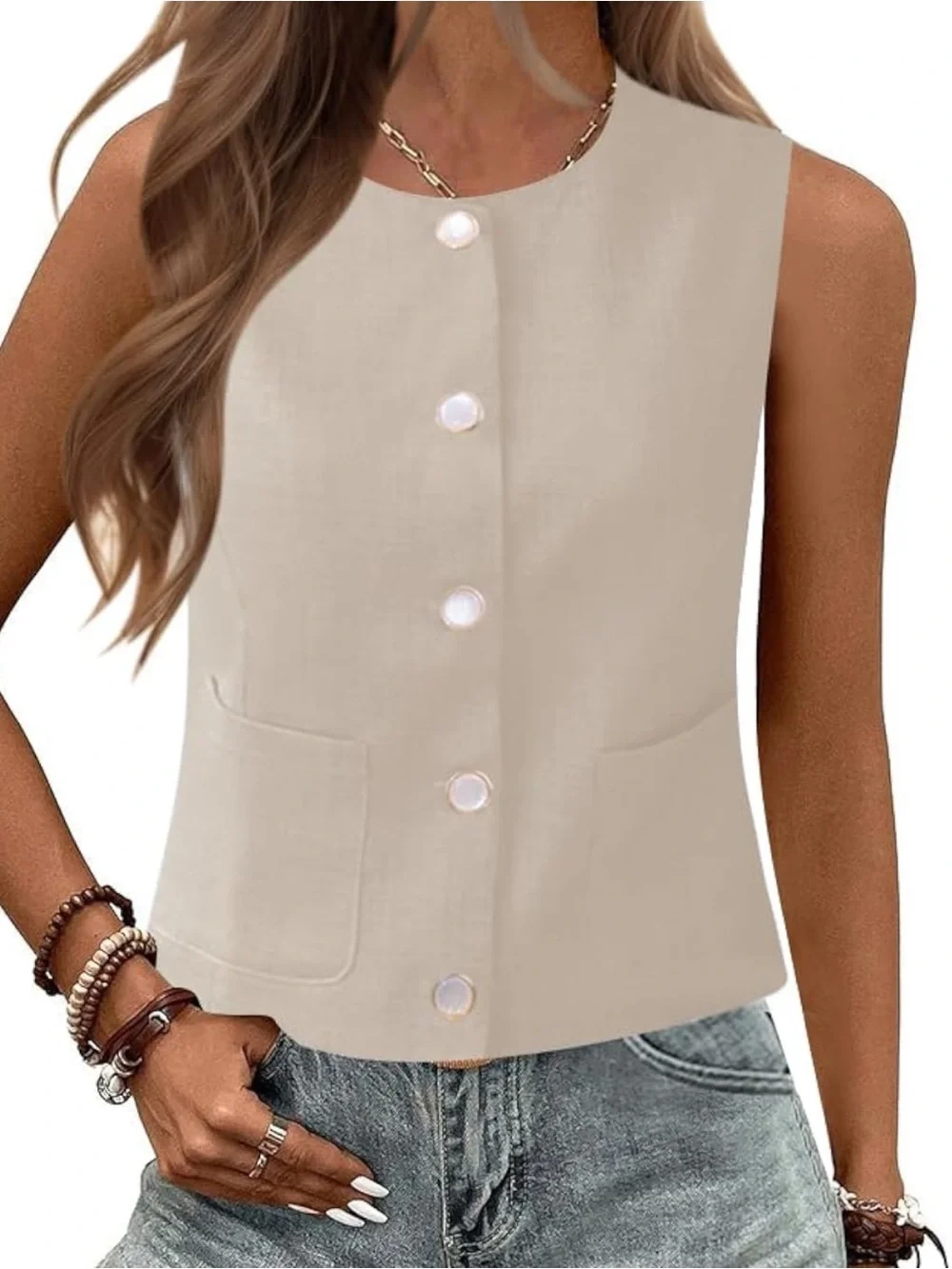 NWT Sleeveless Button-Front Vest in Charcoal Gray